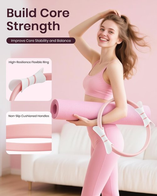 Fuelion Pilates Ring Set for Women, Home Workout Pilates Equipment with Resistance Bands, 14'' Magic Circle, Mini Ball, Pilates Starter Kit for Strength, Toning and Flexibility