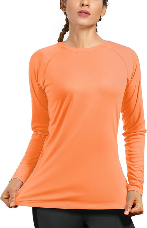 Isnowood Women's UPF 50+ Sun Protection Long Sleeve Rash Guard | Athletic Swim Shirt for Hiking & Running