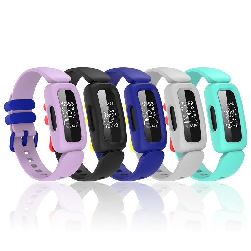 Silicone Bands Compatible with Fitbit Ace 3,Waterproof Soft Replacement Bands for Ace 3 Bands for Kids Boys Girls Bracelet Accessories Sports Band Compatible with Fitbit Ace 3 Activity Tracker(Black, Blue, Gray, Mint Green,Lilac)