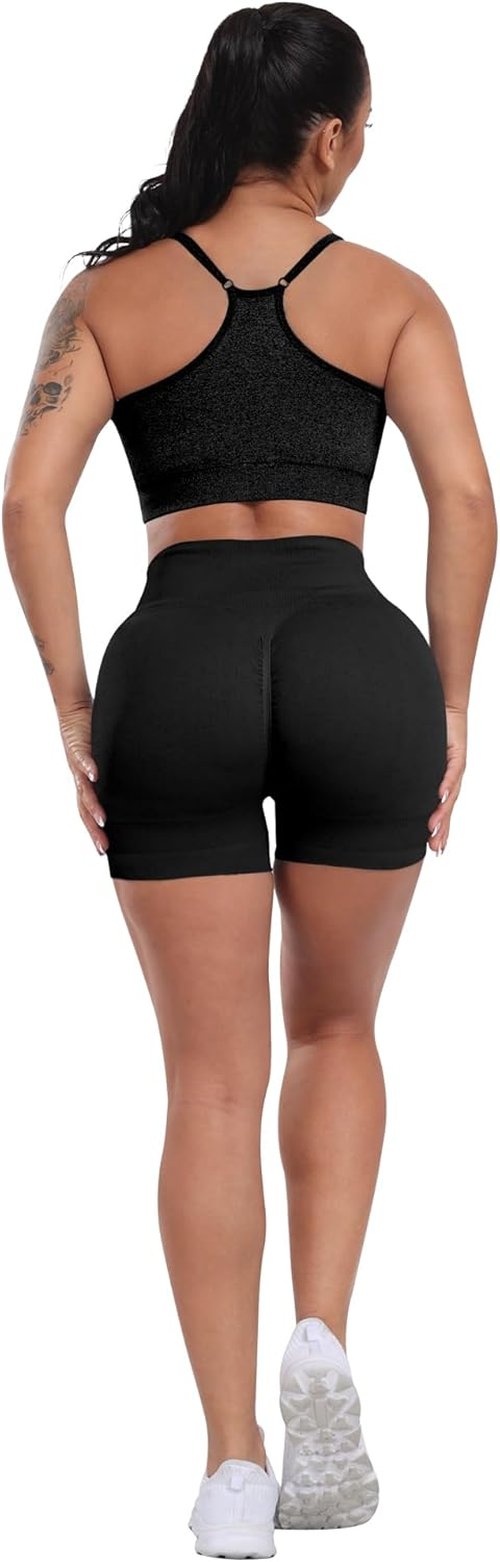 CHRLEISURE Women's High Waisted Booty Shorts - 4 Pack Seamless Workout Gym Shorts for Ultimate Comfort