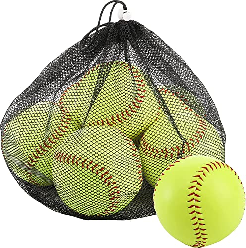 Tebery 6 Pack 12-Inch Official Softballs yellow - Leather-Covered Training Balls