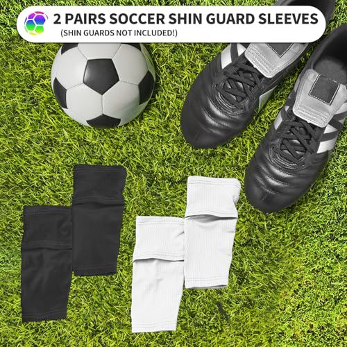 Kids Youth Soccer Shin Guard Sleeves for Ages 3‑15, 2 Pairs