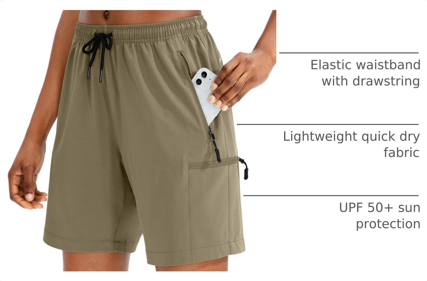 SANTINY Women's 5''/ 7''/9'' Hiking Cargo Shorts(Dusty Khaki_S)