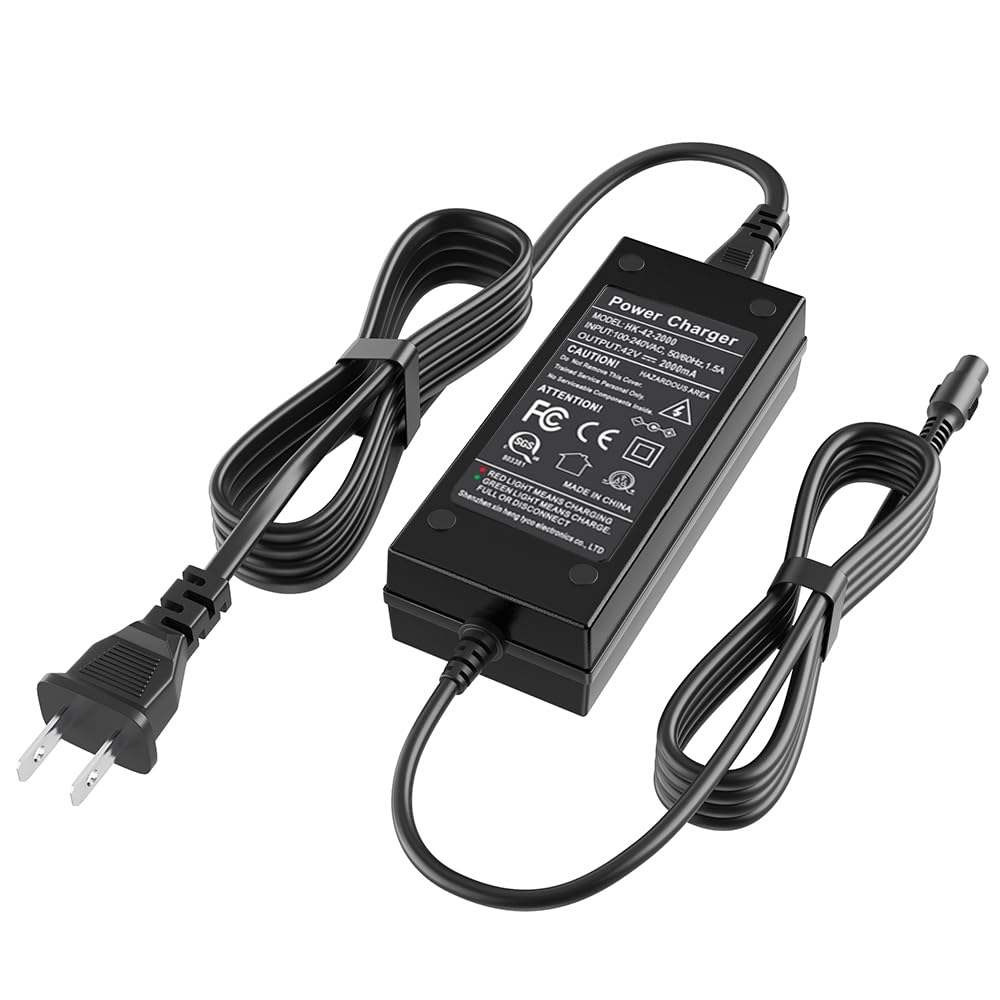 EWUNAX SGS Certified 42V 2A Power Adapter PowerFast 3-Prong Inline Connector for 36V Sports Mod,Pocket Mod Lithium Battery,Lithium Battery Power Charger.