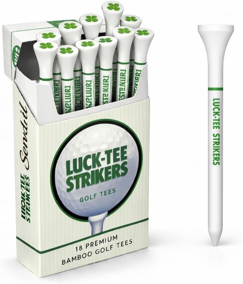 Luck-Tee Strikers Flip-Top Golf Tee Holder - Vintage Pocket Case with 18 Bamboo Tees | Unique Gift for Golfers
