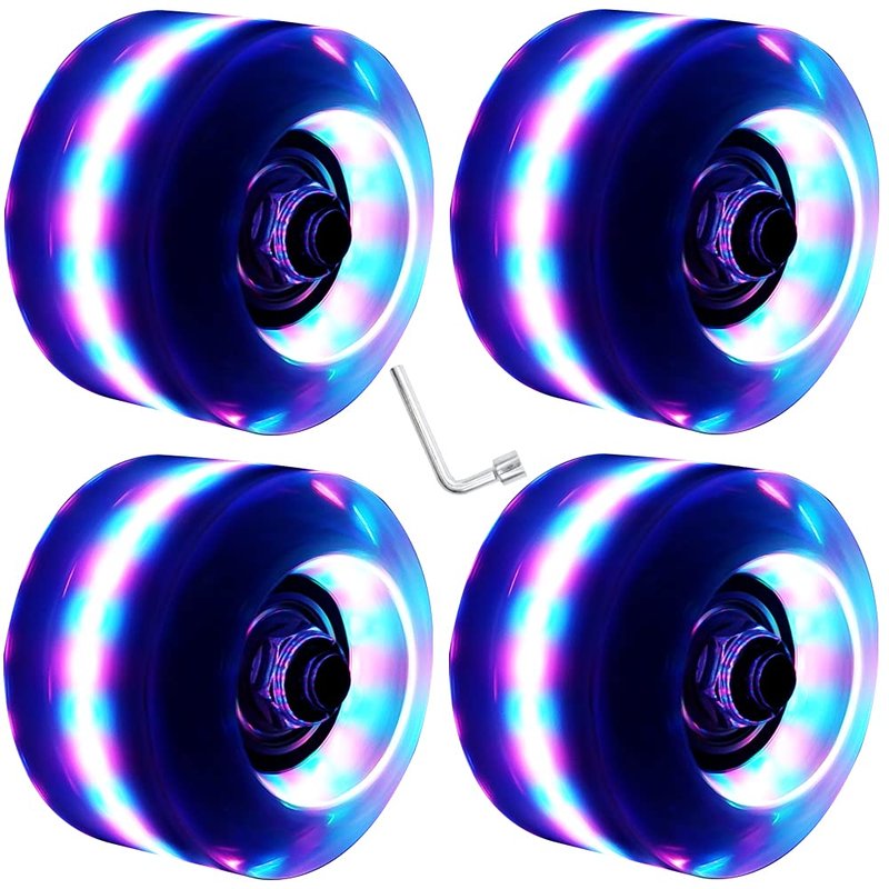 Nezylaf 4 Pack 32 x 58 mm 78A Light up Roller Skate Wheels, Skate Wheels with Bearings Installed for Indoor or Outdoor Double Row Skating and Skateboard Accessories 32 x 58 mm 78A