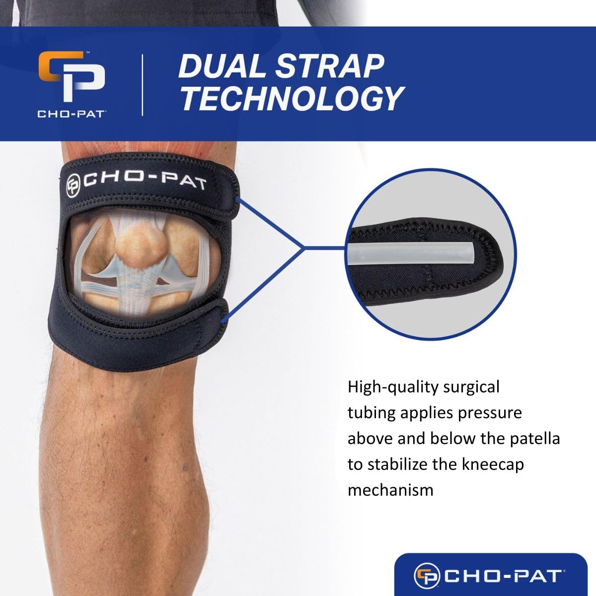 Cho-Pat Dual Action Lite, Adjustable & Lightweight Knee Support Strap for Tendonitis, Meniscus Tears, and Pain Relief, Small/Medium