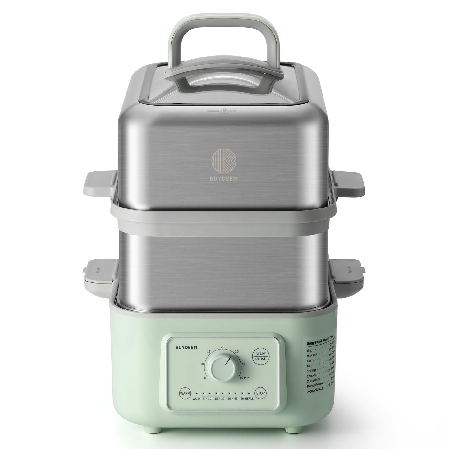BUYDEEM G52 10.6 Quart 2-Tier Electric Food Steamer for 1-4 Servings, Vegetable Steamer for Cooking, 2-hour Keep Warm, 7 Preset Timings, Dual Boil-Dry Protection, Stainless Steel, Cozy Greenish