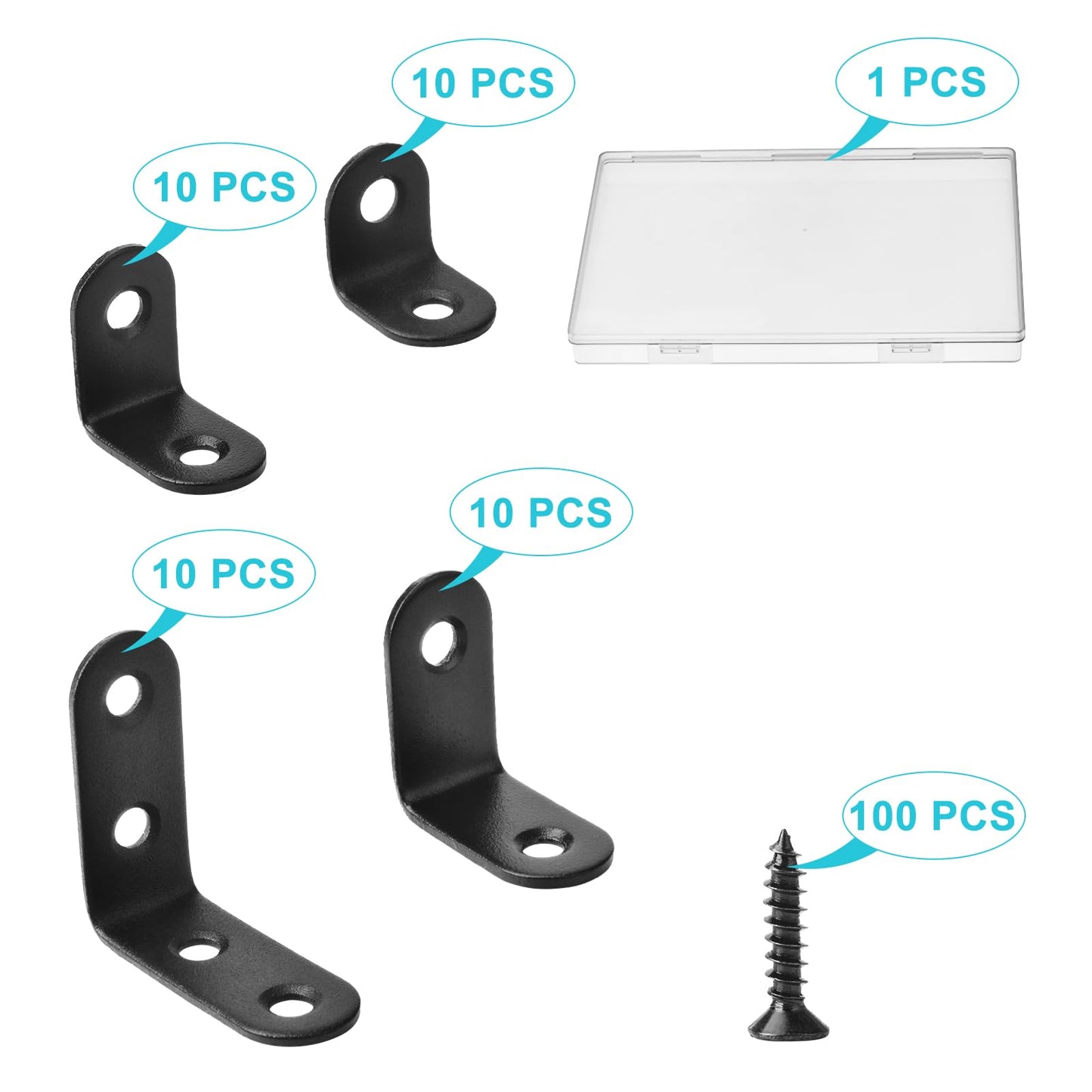 40 Pack L Shaped Corner Bracket Black 90 Degree Right Angle Metal Braces 20mm/25mm/30mm/40mm Mending Repair Plate for Furniture, Cabinets, Chairs