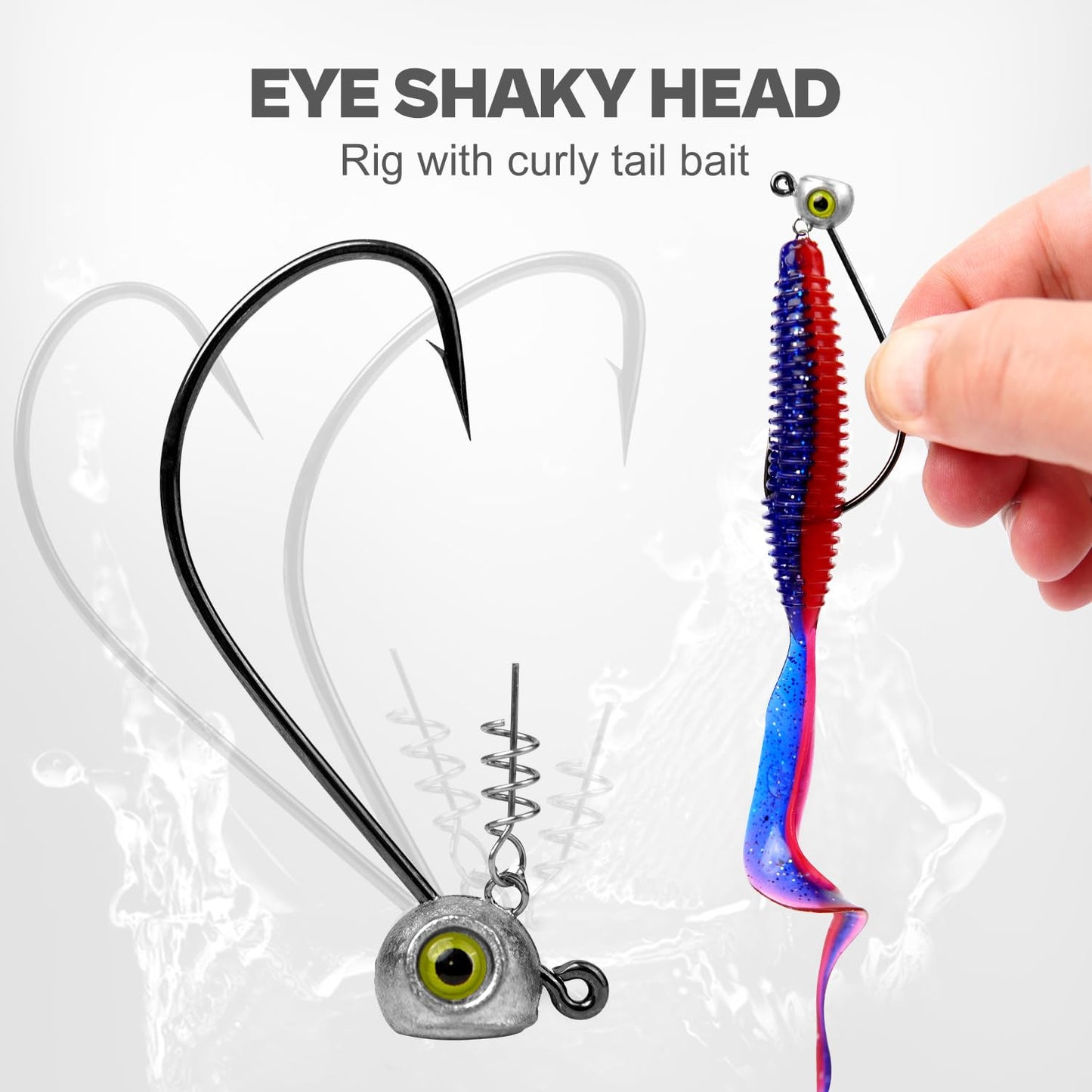 Shaky Head Jigs, Fisheye Stand-up Style Weedless Fishing Jig Heads for Bass (15-Pack) Assorted