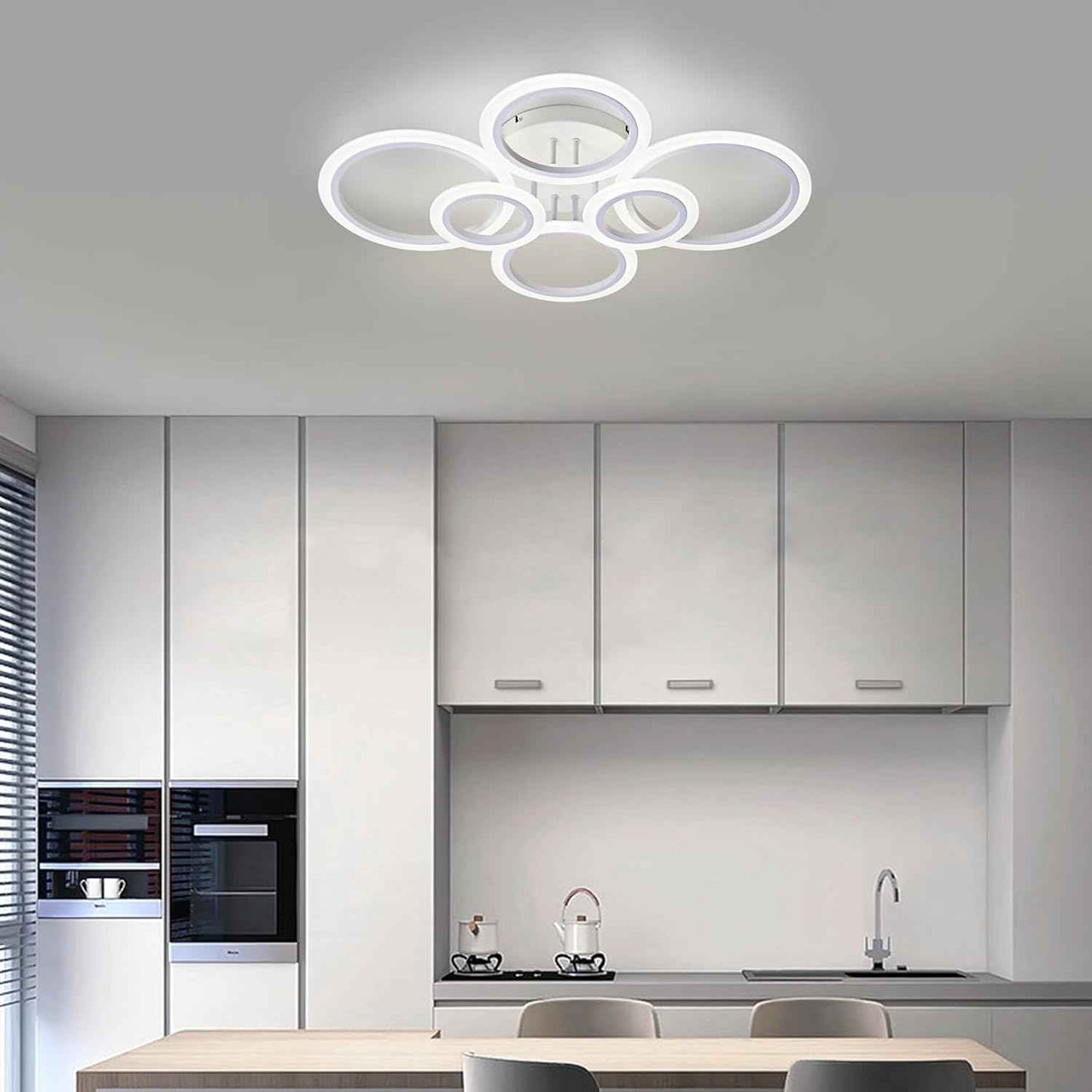 Modern LED Flush Mount Ceiling Light - 4 Rings 4000K Fixture for Kitchen & Living Room