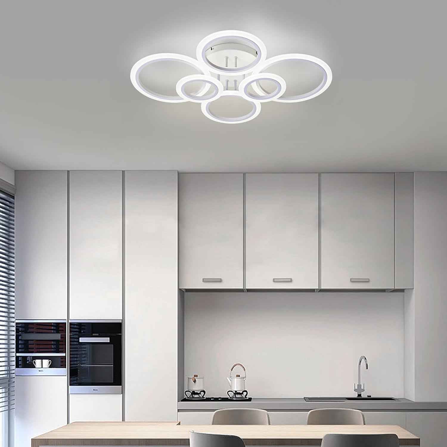 Modern LED Flush Mount Ceiling Light - 4 Rings 4000K Fixture for Kitchen & Living Room