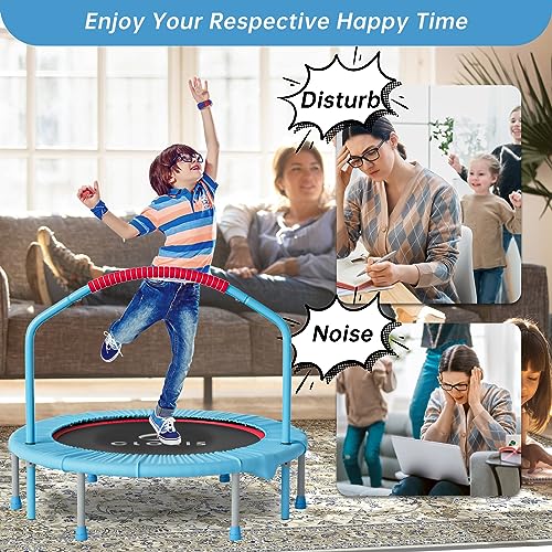 38'' Blue Folding Trampoline - Max Load 220lbs with Adjustable Handle