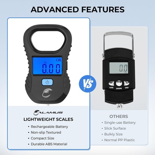 Calamus Rechargeable Digital Fish Scale - 55lb Capacity, High Accuracy, Backlight LCD Display | Perfect Fishing Gift for Men