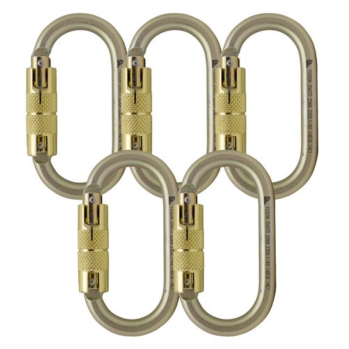 Auto Locking Carabiner 25KN (5-Pack)- Fusion Climb® Ovatti- Professional Rock Climbing Carabiner- Heavy Duty Steel- Auto Locking Carabiner for Climbing, Rappelling, D Shaped- UIAA ANSI Compliant