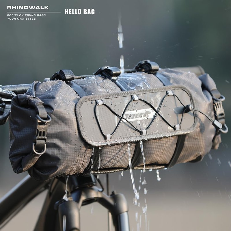 Rhinowalk Waterproof Handlebar Bag 12L, Roll-Top Bikepacking Dry Bag with Front Panel & Removable Harness, Shoulder Strap Included (Type 9300)