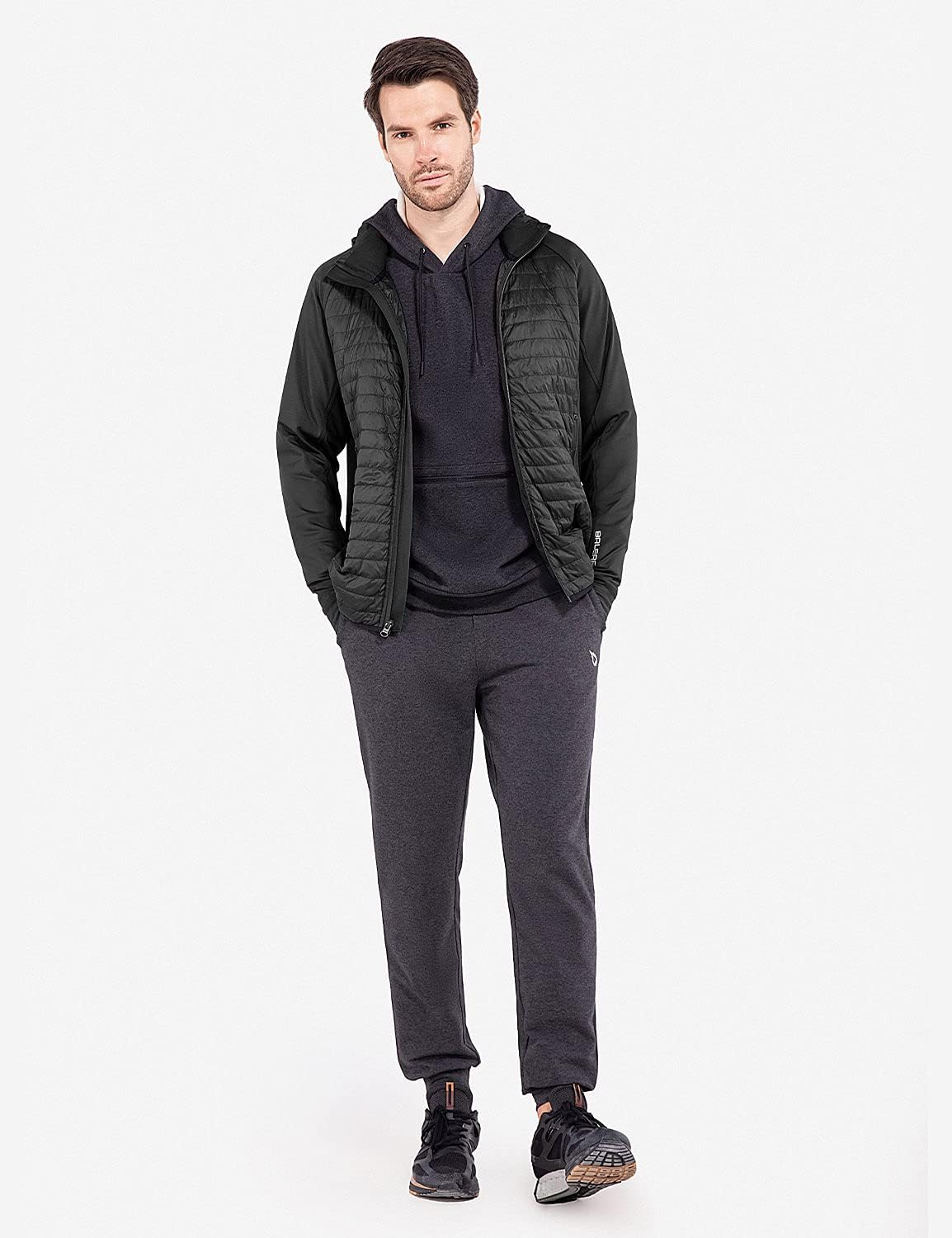 Baleaf Men's Running Jacket - Lightweight Insulated Puffer for Hiking & Golf | Warm Up Coat with Thumb Holes