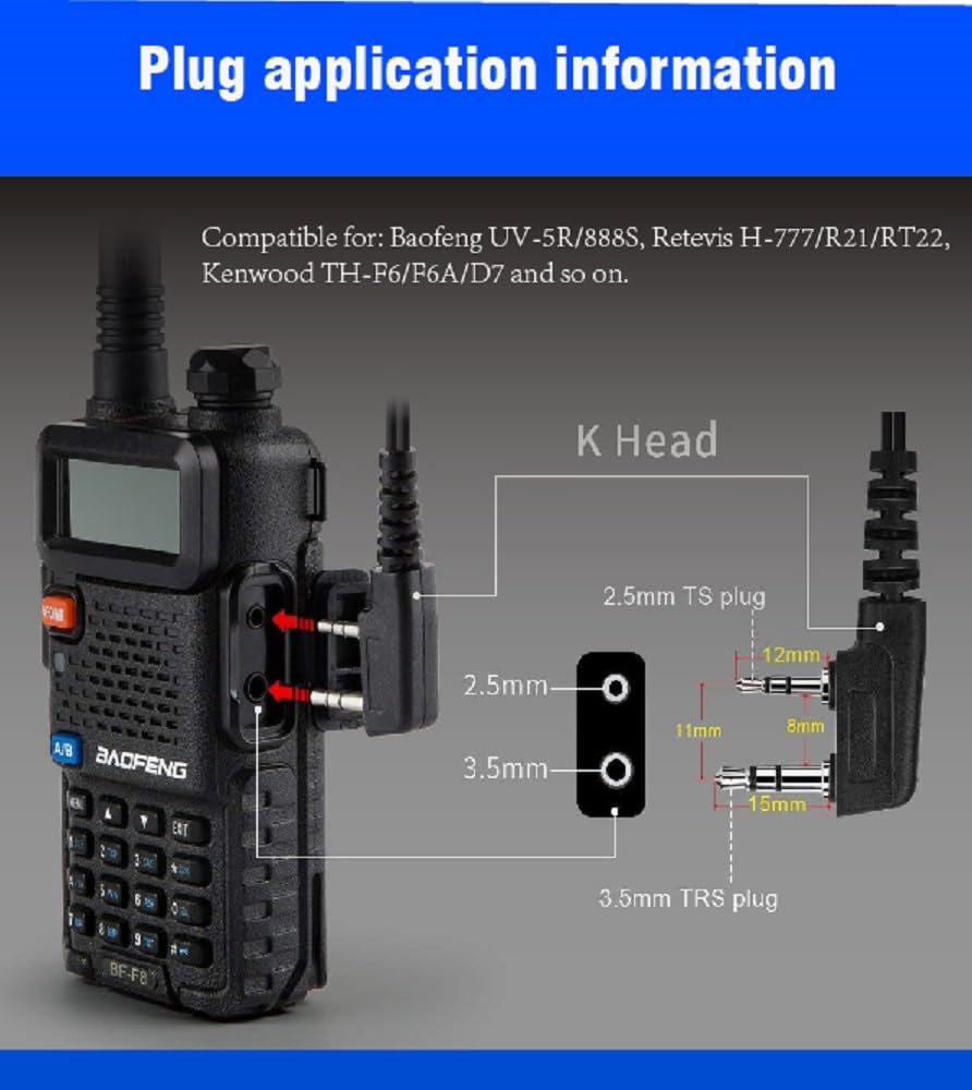 CYen Walkie Talkie Earpiece, Acoustic Tube Headset with PTTVOX, 2 Pin,Compatible with Kenwood pxton 2 Way Radio, Two Way Radio Headset with Mic(2 Pack)