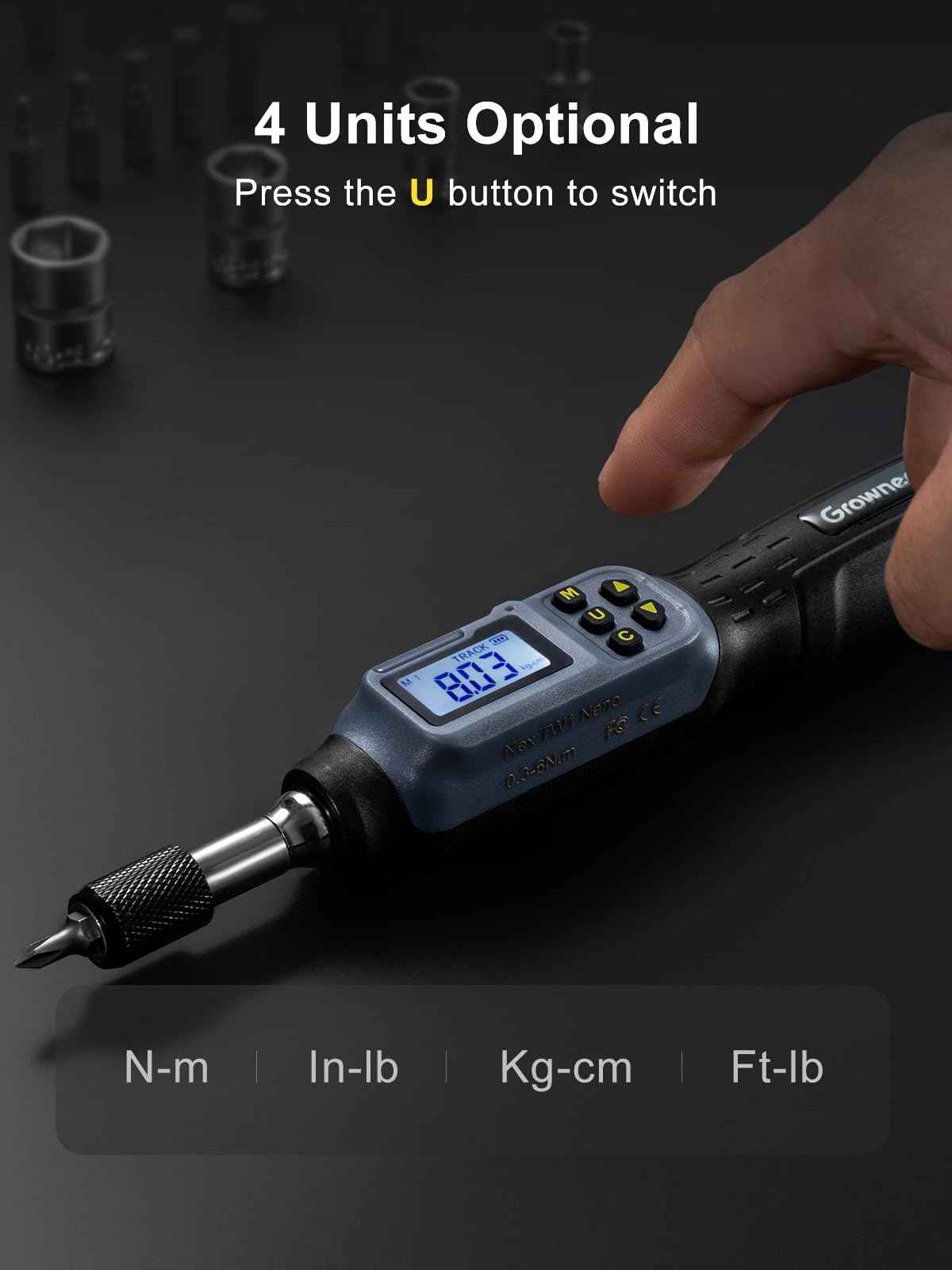 GROWNEER Digital Torque Screwdriver, 2.66-53.1 In-lbs/0.3-6 Nm, 1/4'' Drive Inch Pound Torque Screwdriver Electrician with Buzzer & LED Indicator, 27 In 1 Torque Wrench Screwdriver Set