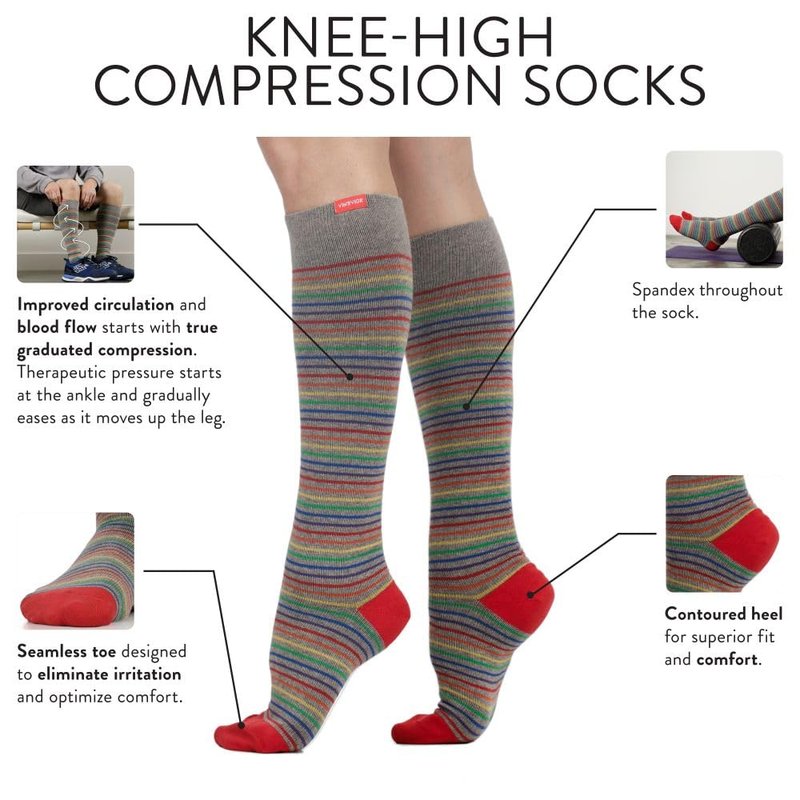 VIM & VIGR Nylon 15-20 mmHg Graduated Compression Socks (Teal & Orange Falling Stripe, Medium/Large (2))