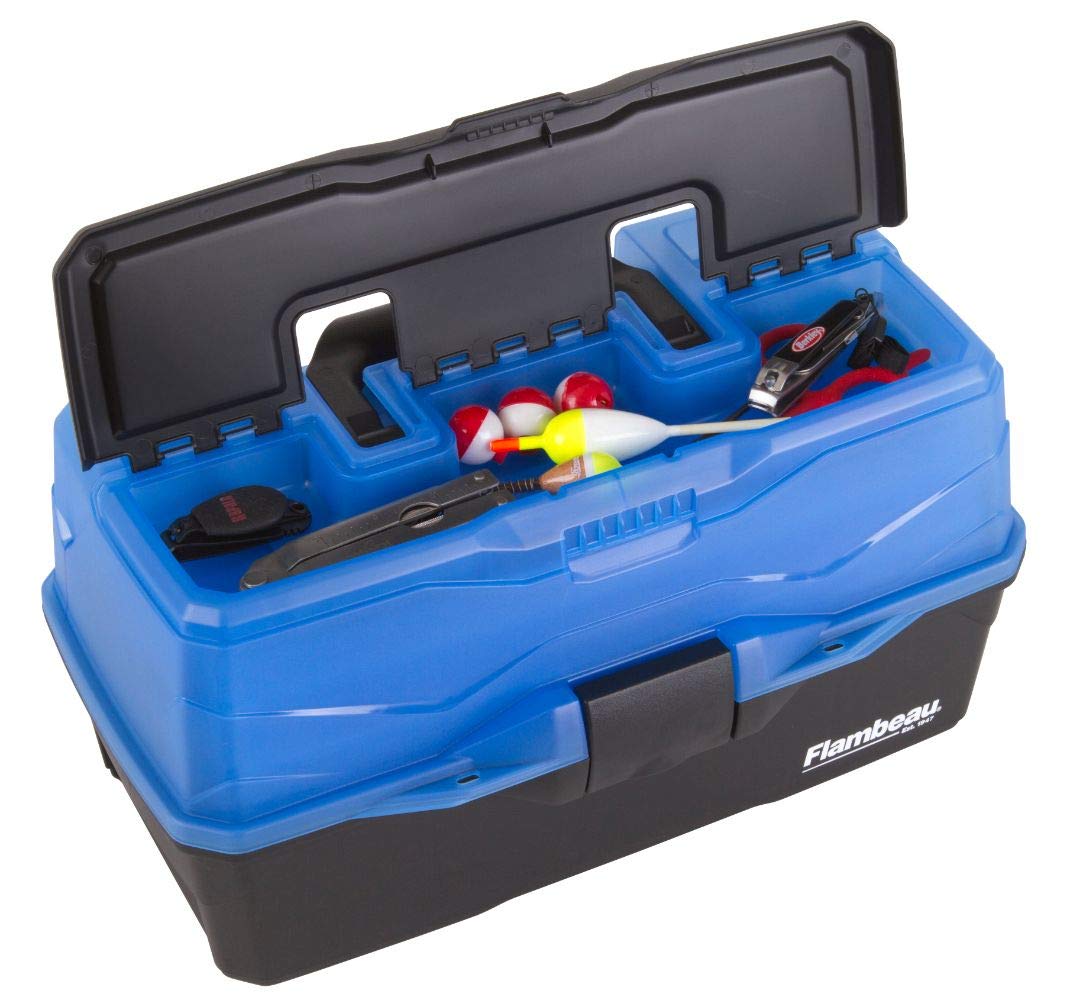 Flambeau Outdoors 6383FB 3-Tray Tackle Box - Classic Fishing Lure Storage Organizer, Large Portable Tackle Box, 32 Tray Compartments, Frost Blue/Black