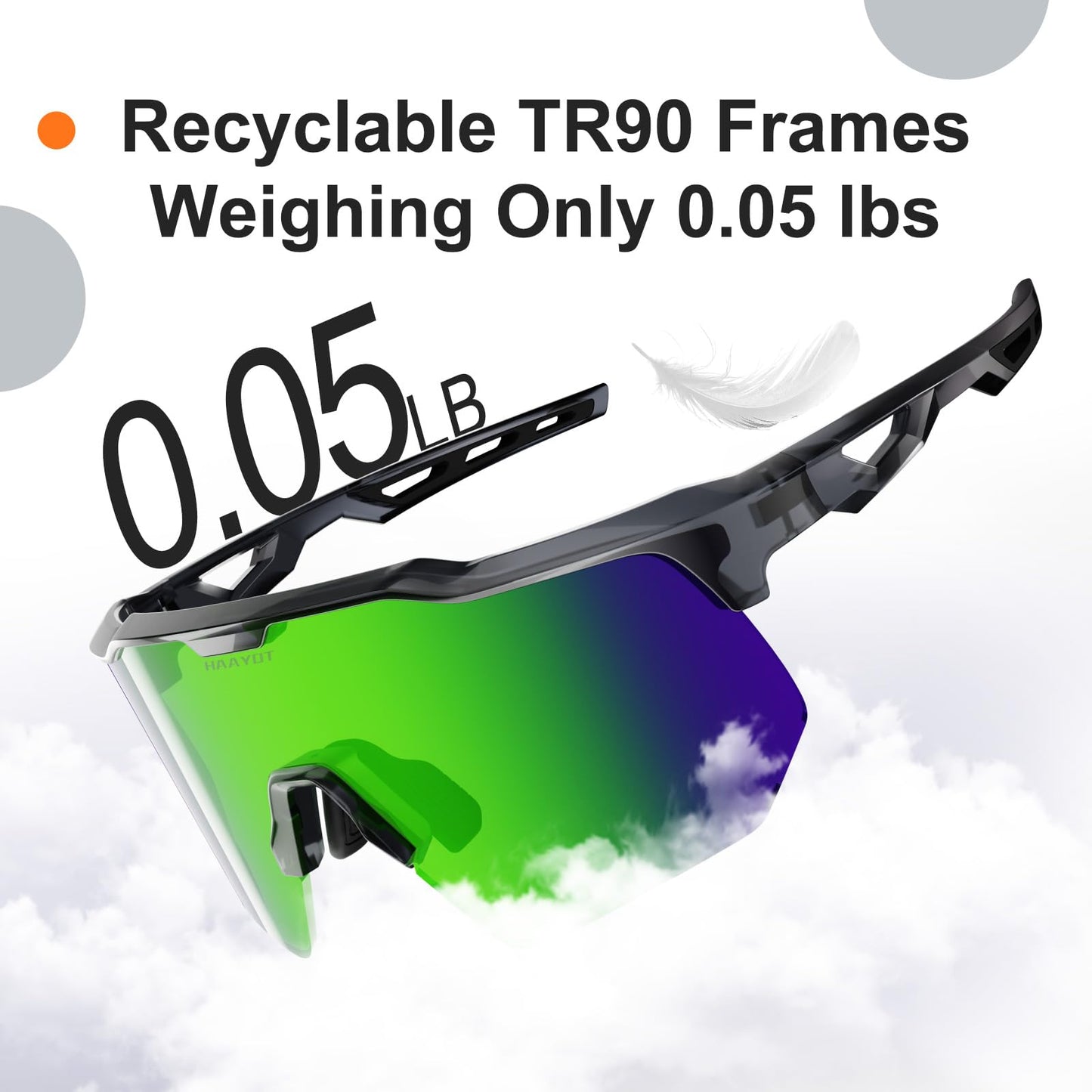 HAAYOT Polarized Sports Sunglasses for Men Women Youth Baseball Cycling Running Softball Biking Glasses 5 Lenses Transparent Gray Green