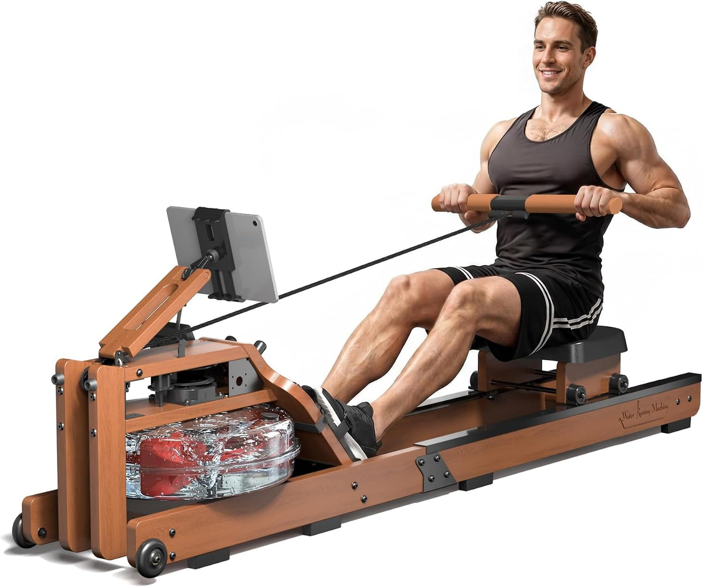 Rowing Machines for Home,Water Rowing Machine with Upright Design,400LBS Capacity,LCD Monitor,Smooth Glide Rails,Comfortable Seat,Free App(Bluetooth) Supported for Immersive Water Rower&Home Gym
