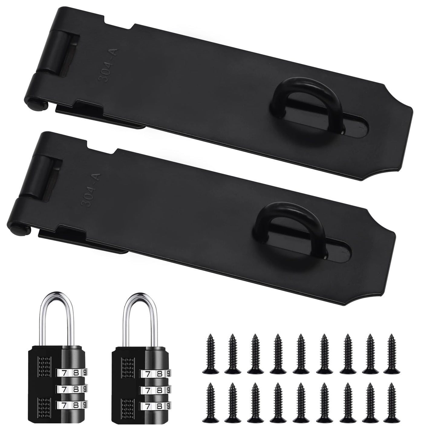 Tanbupu 2Pcs Door Locks Hasp Latch,5 Inch 304 Stainless Steel Safety Packlock Clasp Hasp Lock Latch,Hinge Lock Padlock with Screws for Gates,Doors,Cabinets, Closets and More(Black)