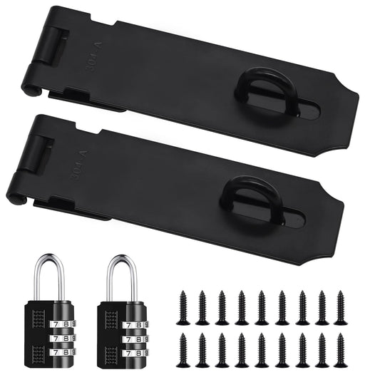 Tanbupu 2Pcs Door Locks Hasp Latch,5 Inch 304 Stainless Steel Safety Packlock Clasp Hasp Lock Latch,Hinge Lock Padlock with Screws for Gates,Doors,Cabinets, Closets and More(Black)