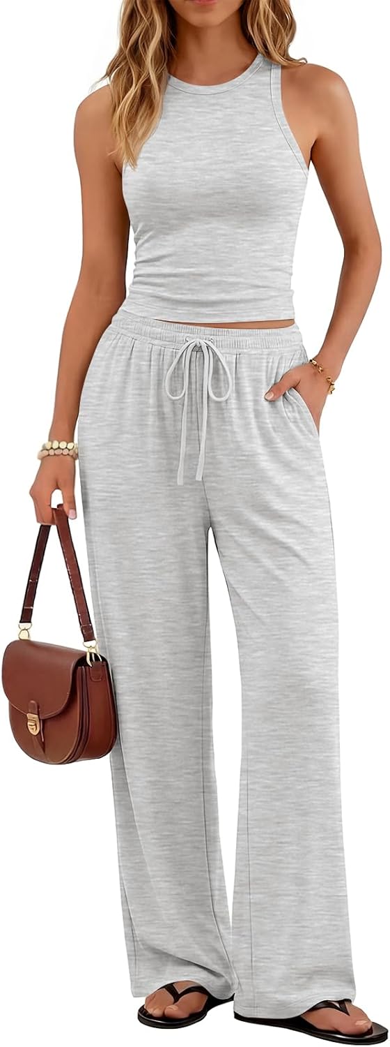 Trendy Queen Women's Summer Lounge Set - Butter Soft Tank Top & High-Waisted Pants with Pockets