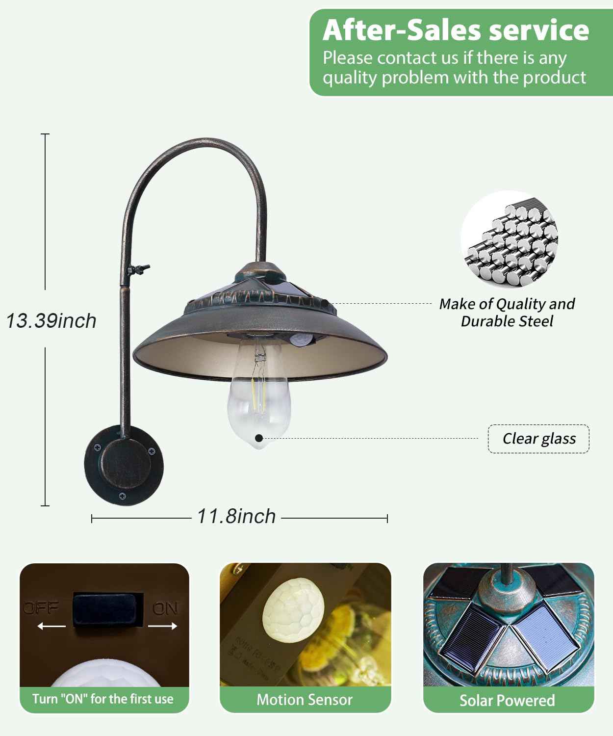 Goodeco Solar Barn Lights with Motion Sensor - Metal Design Outdoor Wall Lights - 4 High Efficiency Solar Panels with Clear Glass LED Edison Bulbs, Chicken Coop Lights & More (Bronze 2P)