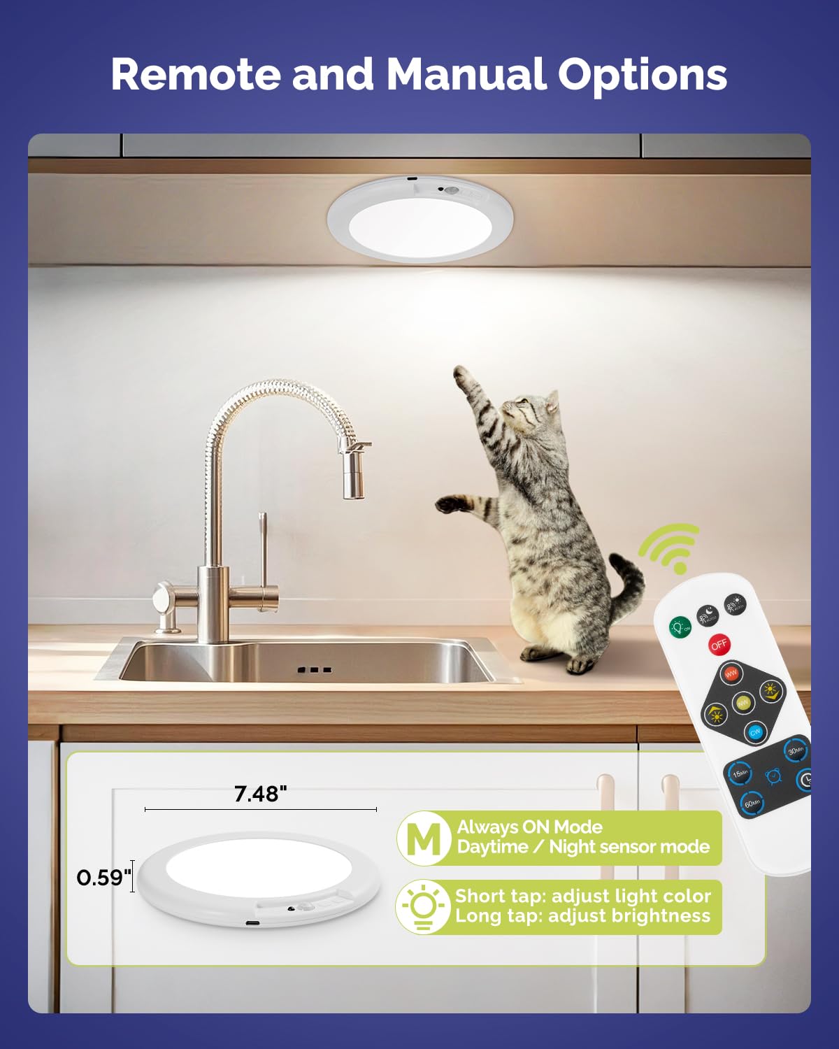 Aggforbl Battery Powered Ceiling Light with Remote, 7.48" Rechargeable Shower Light Waterproof, Wireless Motion Sensor Ceiling Lights Indoor 3000K/4500K/6500K Dimmable for Bathroom Living Room Closet