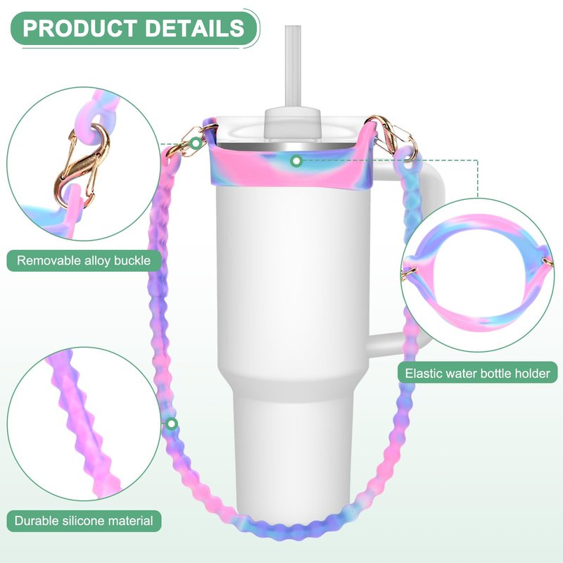M METERXITY 2-PackWater Bottle Handle, 15.7 Inch Silicone Portable Water Bottle Sling Carrier, Holder with Straps for Stanley Cup/Most 8-40oz Cups Accessories [Pink Blue/Yellow Pink]