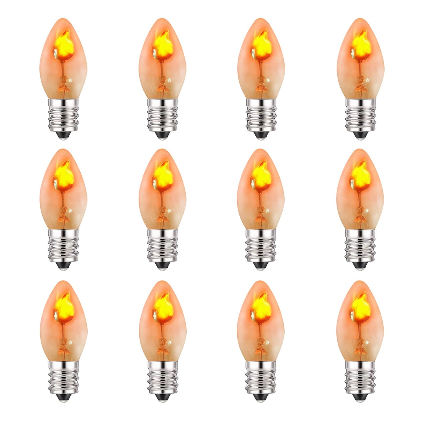 Flickering Flame Light Bulbs, C7 Clear E12 Base Night Light Bulb, 1 Watt, 12 Pack - for Outdoor Lights, Nightlight, Candle Chandelier, Halloween Christmas Decor