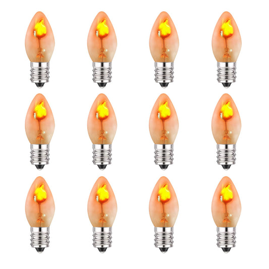 Flickering Flame Light Bulbs, C7 Clear E12 Base Night Light Bulb, 1 Watt, 12 Pack - for Outdoor Lights, Nightlight, Candle Chandelier, Halloween Christmas Decor