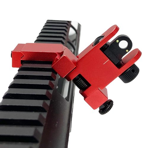 Fiber Optic 45 Degree Offset Iron Sight Set - Rapid Transition Front and Rear Backup Sights for Picatinny Rail (45 Degree Flip Up Sights-Red) ST4502R