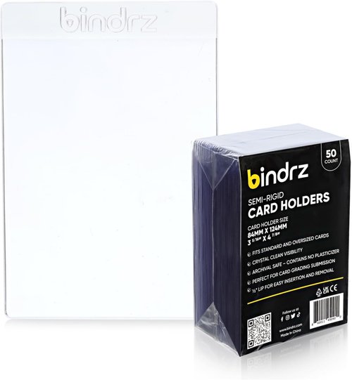 Bindrz 50 Semi-Rigid Card Holders - 3 5/16” x 4 7/8” with 1/2” Lip for PSA, BGS, SGC & CSG Grading