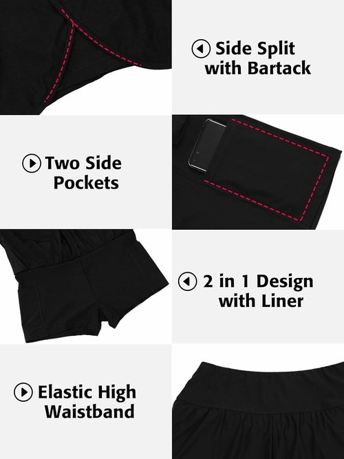 ATTRACO Women’s Swim Shorts - 2-in-1 Board Shorts with Side Split & Pockets | Comfortable Swim Bottoms