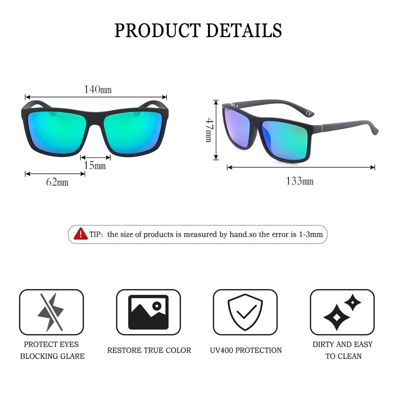 NIEEPA Square Polarized Sunglasses For Men Women Spring Hinge Design Lens For Driving Cycling Running Wayfarer Outdoor Shades