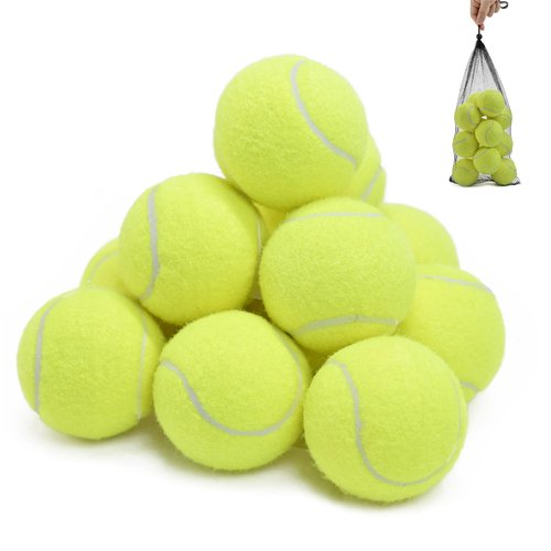 LITIAN 12 Pack Practice Tennis Balls for Beginners – High Elasticity Bulk Tennis Balls for Dog Training, Fetch & Play, with Mesh Carry Bag (Yellow)