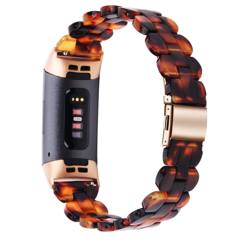 iLVANYA Oval Resin Bands Compatible with Fitbit Charge 3/3 SE/Charge 4 bands for Women,Stylish Wristbands Relacement with Stainless Steel Buckle for Fitbit Accssorises (Tortoise Tone)