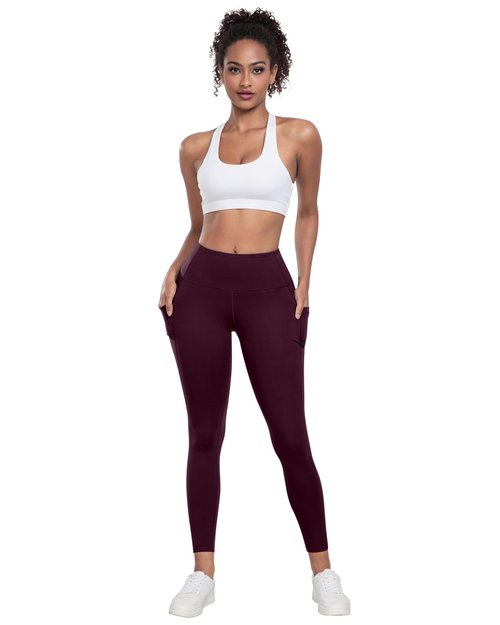 LZYVOO Leggings with Pockets for Women, 6 Packs Soft High Waisted Tummy Control Workout Yoga Pants(3BlackGrayBrownCassis-M)