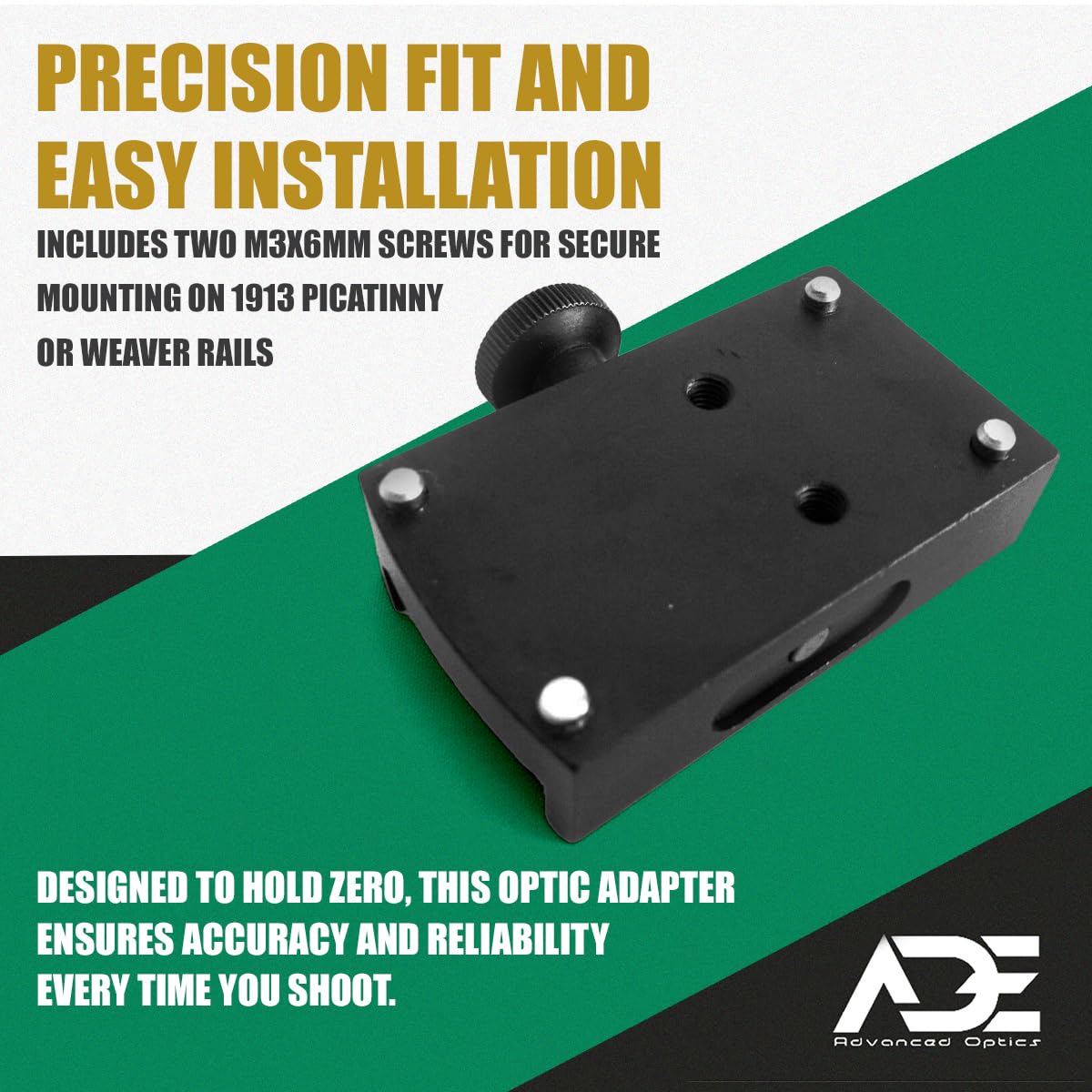 Ade Advanced Optics Picatinny Mounting Plate Adapter - Compatible with Doctor, Burris Fastfire, Vortex Venom/Viper, Meopta, Insight, Eotech MRDS, Sightmark Mini Shot Red Dot Sights