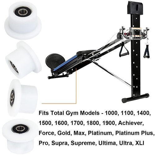 Total Gym Wheels/Rollers Replacement for Models 1000 1100, 1400, 1500, 1600, 1700, 1800, 1900, Achiever, Force, Gold, Max, Platinum, Platinum Plus, Pro, Supra, Supreme, Ultima, Ultra, XLI (4Pack)