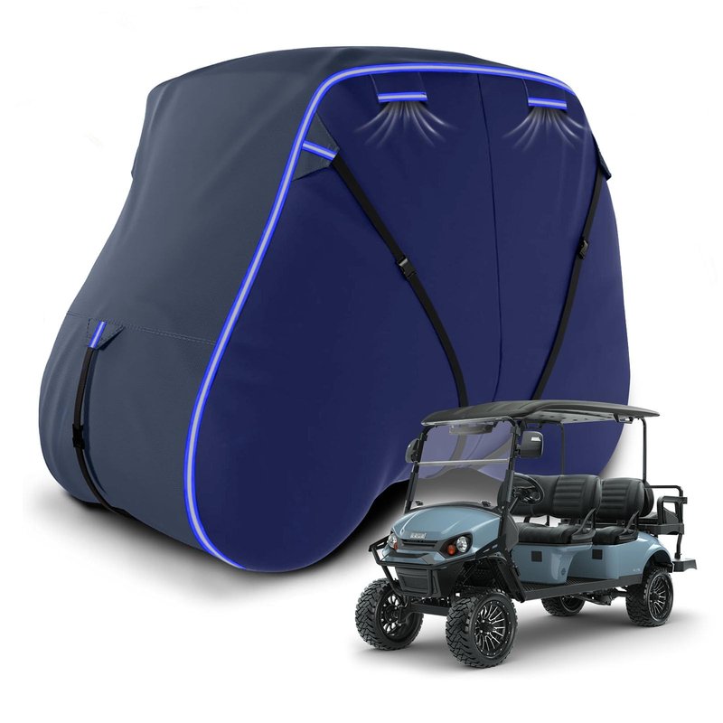 Golf Cart Cover Suitable 2+2/4 Passenger for Yamaha/EZGO Club Cart Heavy Duty 420D Waterproof Windproof Golf Cart Cover All-Weather Protection with Zipper Door Blue/Gray