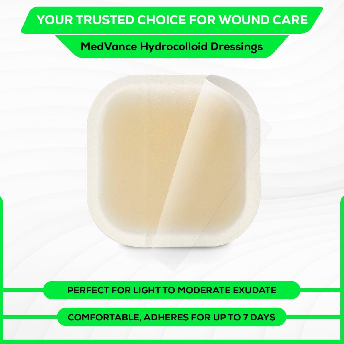 Medvance Absorbent Bordered Hydrocolloid Large Wound Dressing - Waterproof Skin-Friendly Adhesive Pads - Easy Apply Large Bandage - Wound Care & Dressings for Cuts & More (2"x2" Bandage) (Box of 10)