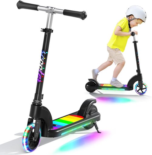 ANHAO Electric Scooter for Kids Ages 6-12(Mainly 6-10), Adjustable Handlebar and Speed, Anti-Slip Deck, Flash Wheel, Toddler Scooter for Kids up to 110 lbs, Max Speed 6 Mph, Gifts for Kids