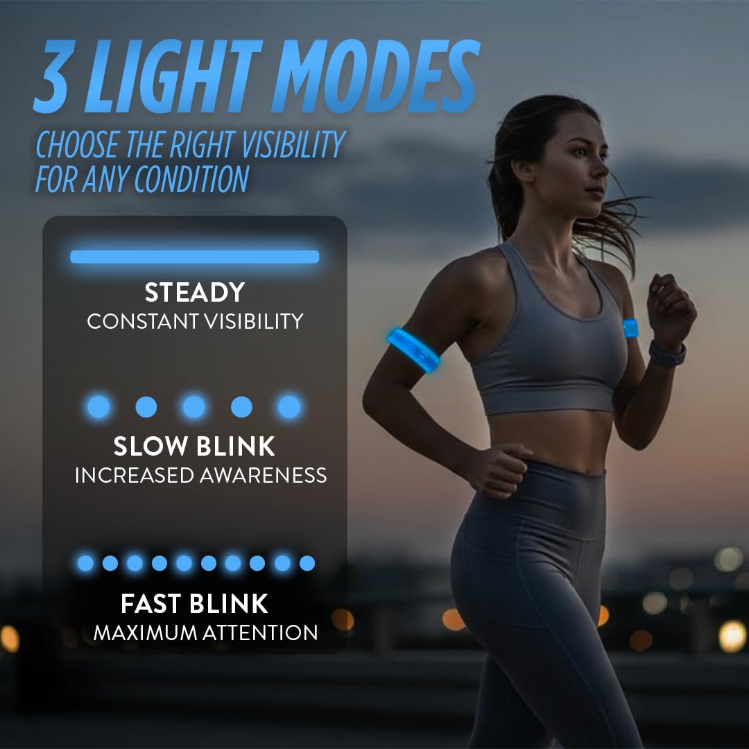 SlapLite Rechargeable LED Armband, Reflective Running Lights for Runners, Reflective Safety Gear Women, Men for Running, Walking, Cycling at Night, High Visibility Arm Band, Fits-All
