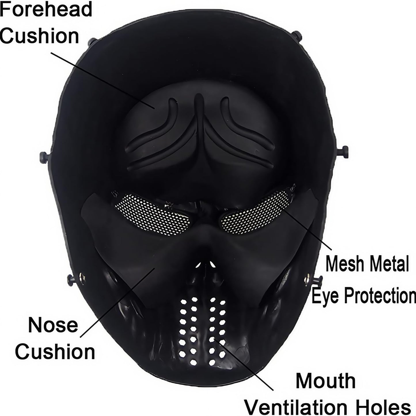 Scary Halloween Ghost Mask - Tactical Mask Skeleton with Metal Mesh Eye Protection ， Rave Adult Entire Head Realistic Latex Helmet,for Halloween Airsoft CS Game Cosplay and Masquerade (Black Skull)