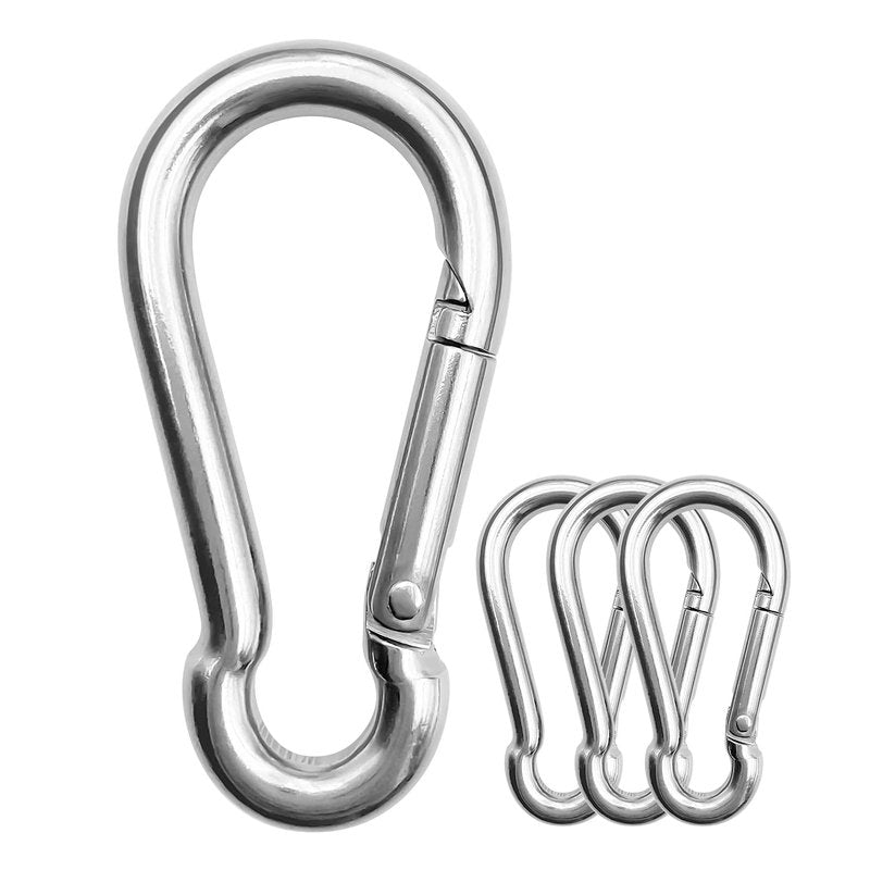 ThreeLeaves 4 Inch Carabiner Stainless Steel for Boat. Large Carabiner Clips Heavy Duty. Stainless Steel Spring Snaps Hooks for Boat. (4 Pack)